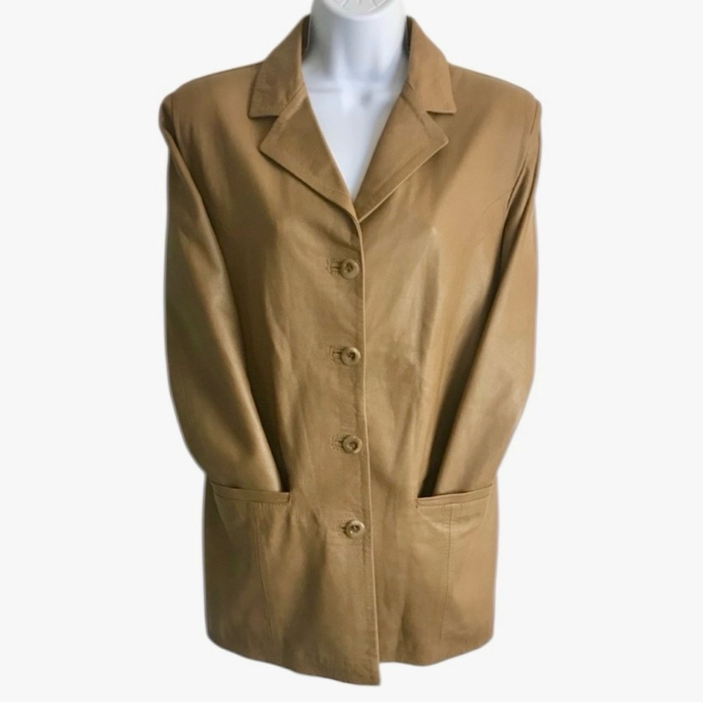 Vtg Women’s 44 10-12 Made in Italy Vera Pelle Tan Leather 4-Button Jacket in EUC - Picture 11 of 16